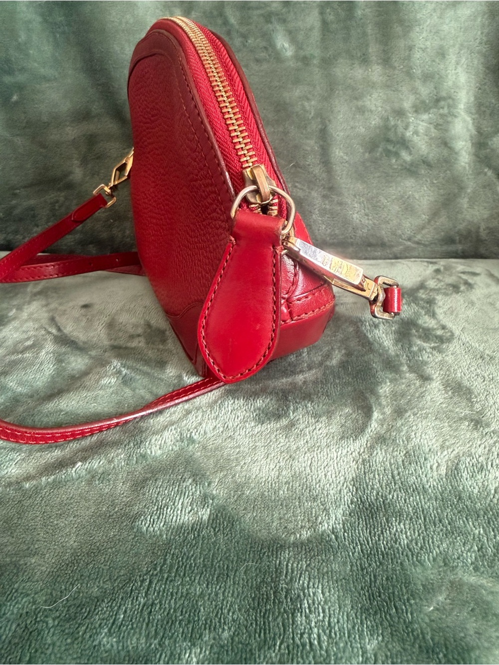 Burberry Red Pebbled Leather Dome Crossbody Bag with Gold Hardware - Picture 6 of 13